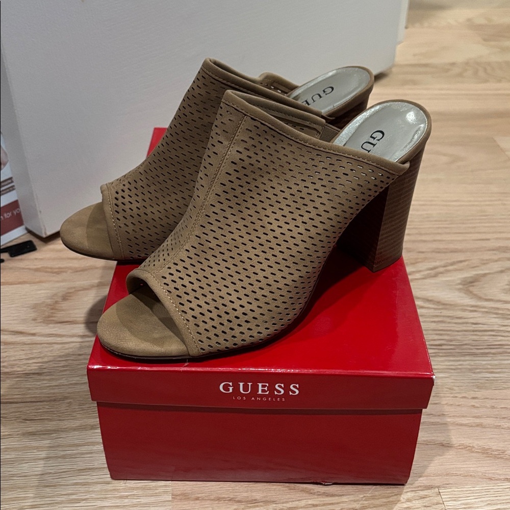 Guess Brown Perforated Peep Toe Mules